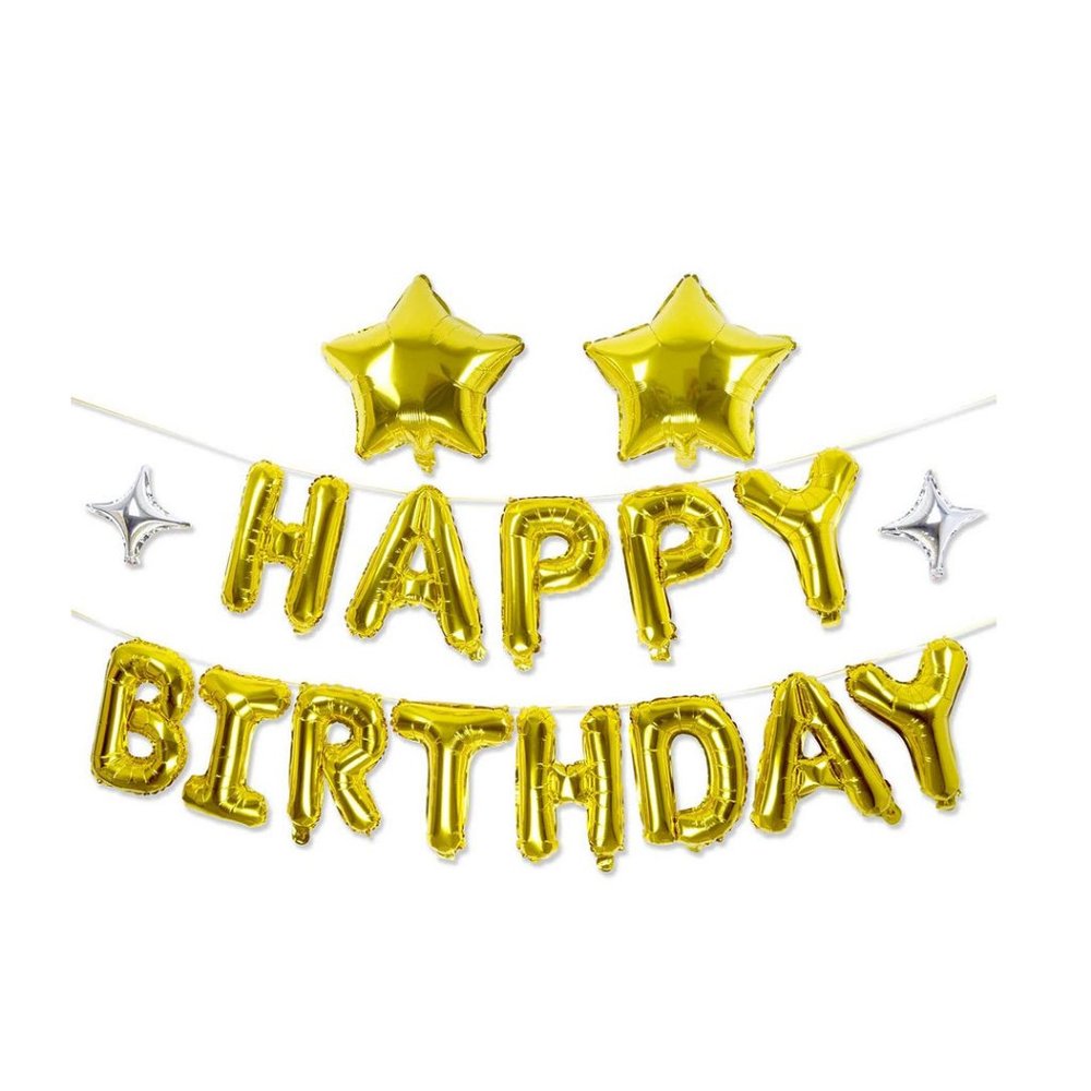 Happy Birthday Gold Foil Balloon set & stars